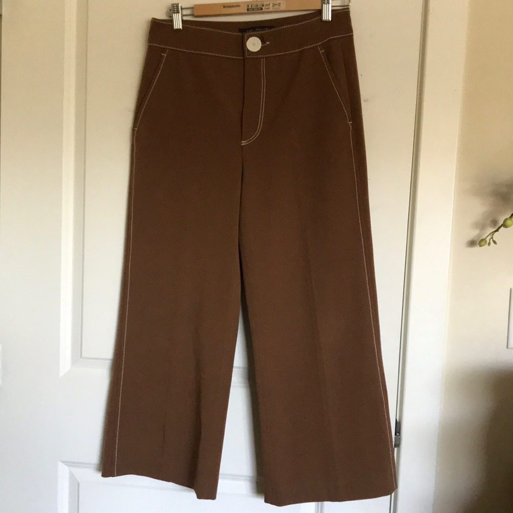 Zara cropped wide leg with white stitching